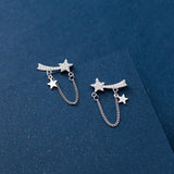 925 Silver Chain Star CZ Stud Earrings for Women