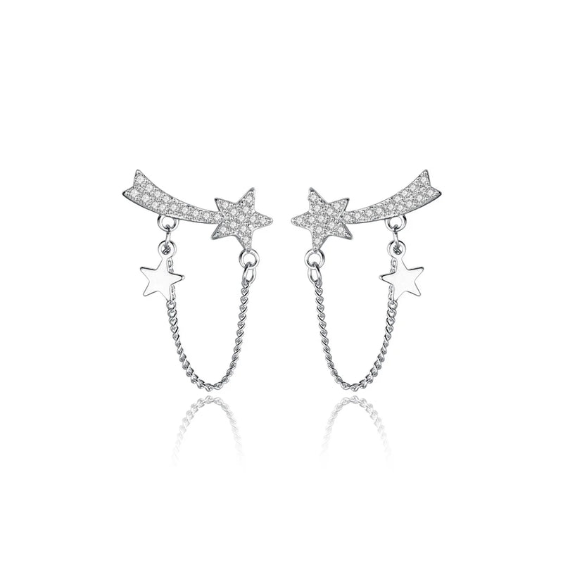 925 Silver Chain Star CZ Stud Earrings for Women