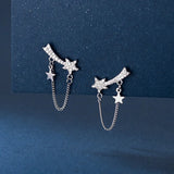 925 Silver Chain Star CZ Stud Earrings for Women