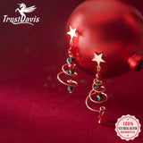 TrustDavis 925 Silver Christmas Tree Zircon Stud Earrings Xmas Gift F451