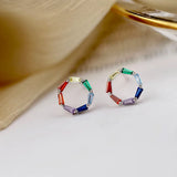 TrustDavis 925 Silver Colorful CZ Stud Earrings for Women Teen
