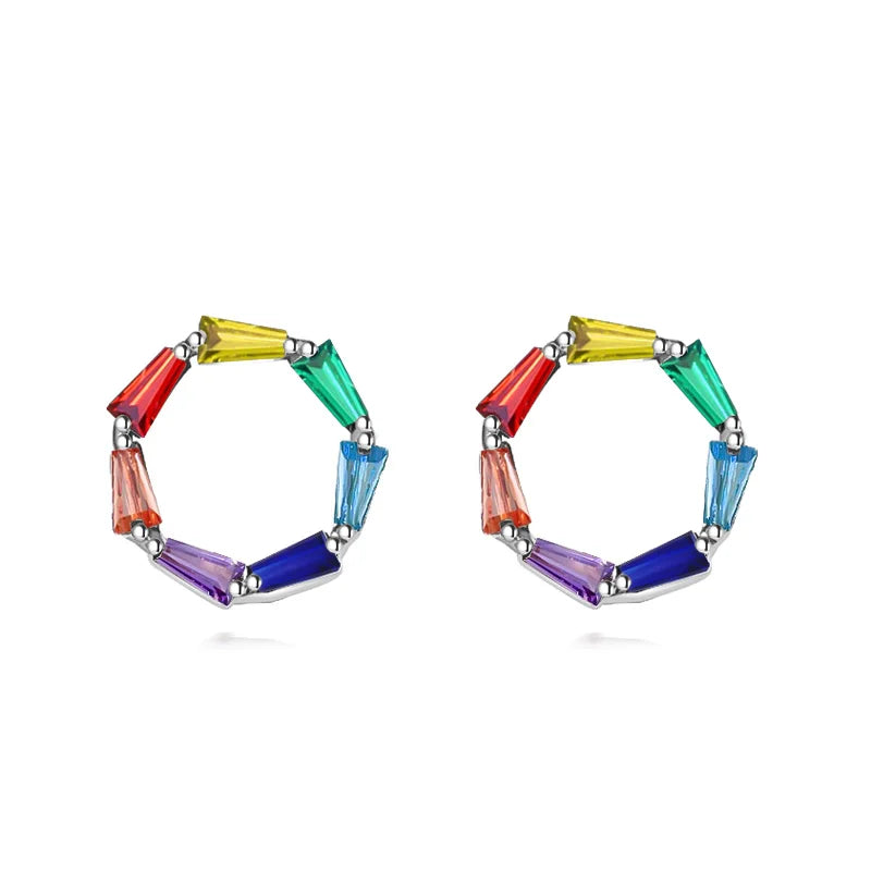 TrustDavis 925 Silver Colorful CZ Stud Earrings for Women Teen