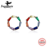 TrustDavis 925 Silver Colorful CZ Stud Earrings for Women Teen