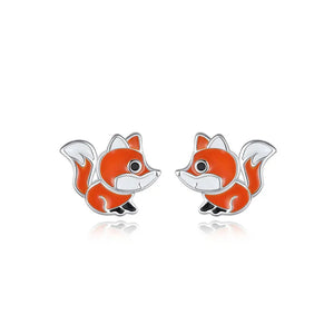 TrustDavis 925 Silver Fox Stud Earrings- Daughter Birthday Gift