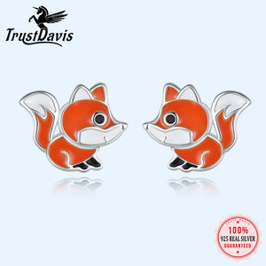 TrustDavis 925 Silver Fox Stud Earrings- Daughter Birthday Gift