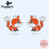 TrustDavis 925 Silver Fox Stud Earrings- Daughter Birthday Gift