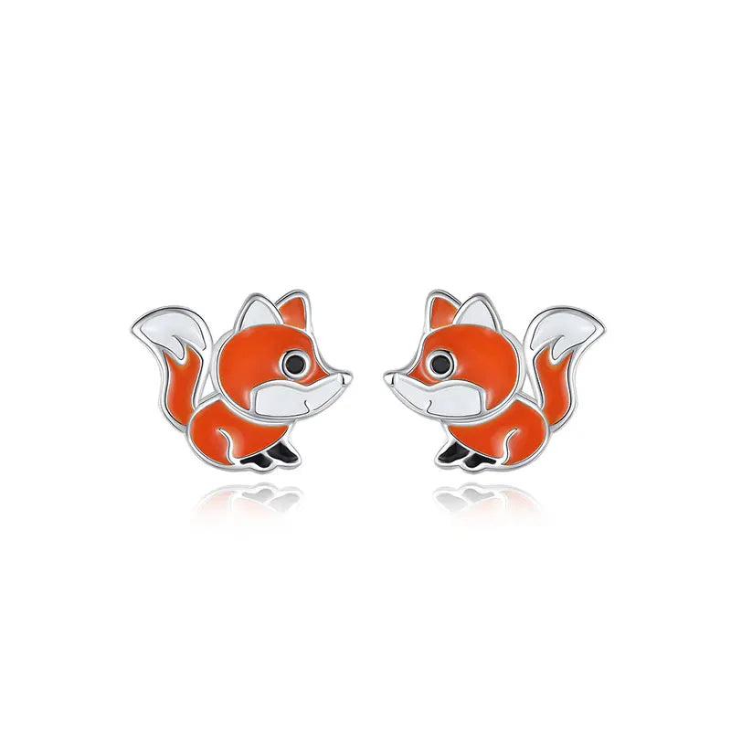 TrustDavis 925 Silver Fox Stud Earrings- Daughter Birthday Gift