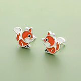 TrustDavis 925 Silver Fox Stud Earrings- Daughter Birthday Gift