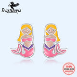 925 Sterling Silver Mermaid Charm Stud Earrings For Daughter Girls Gift
