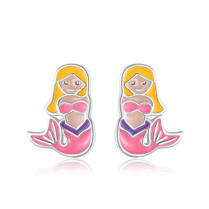 925 Sterling Silver Mermaid Charm Stud Earrings For Daughter Girls Gift