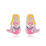 925 Sterling Silver Mermaid Charm Stud Earrings For Daughter Girls Gift