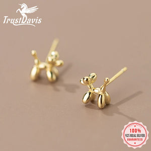 925 Silver Balloon Dog Stud Earrings For Women Girls