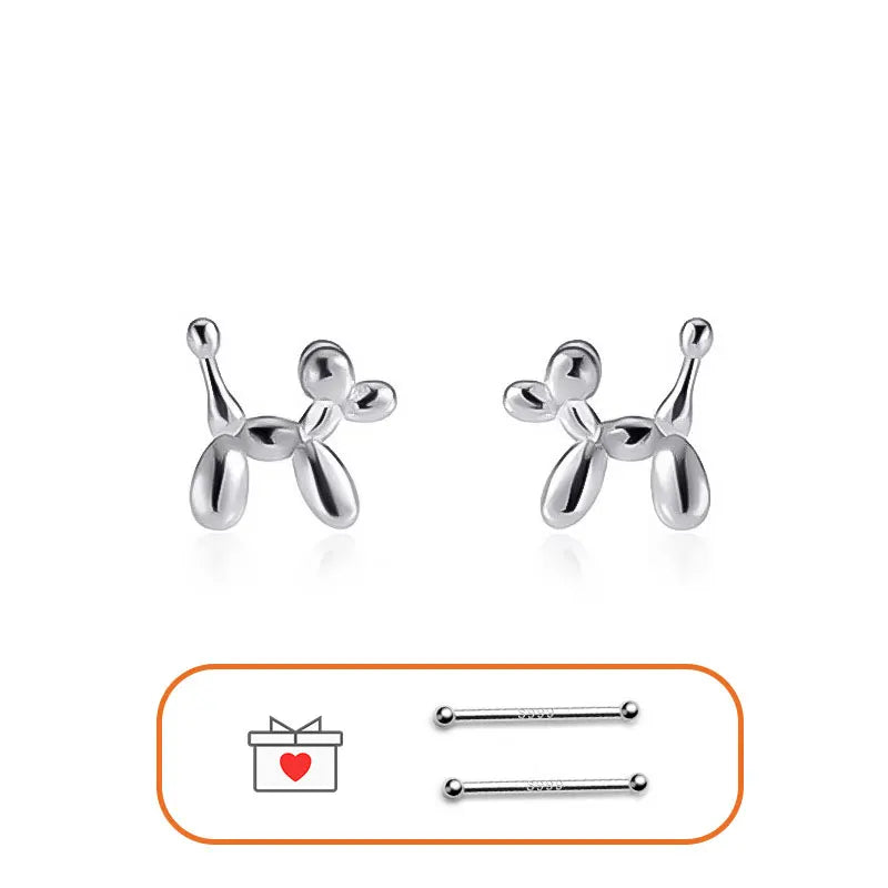925 Silver Balloon Dog Stud Earrings For Women Girls