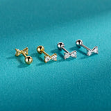 925 Silver Earring Bowknot CZ Stud Earrings For Girls