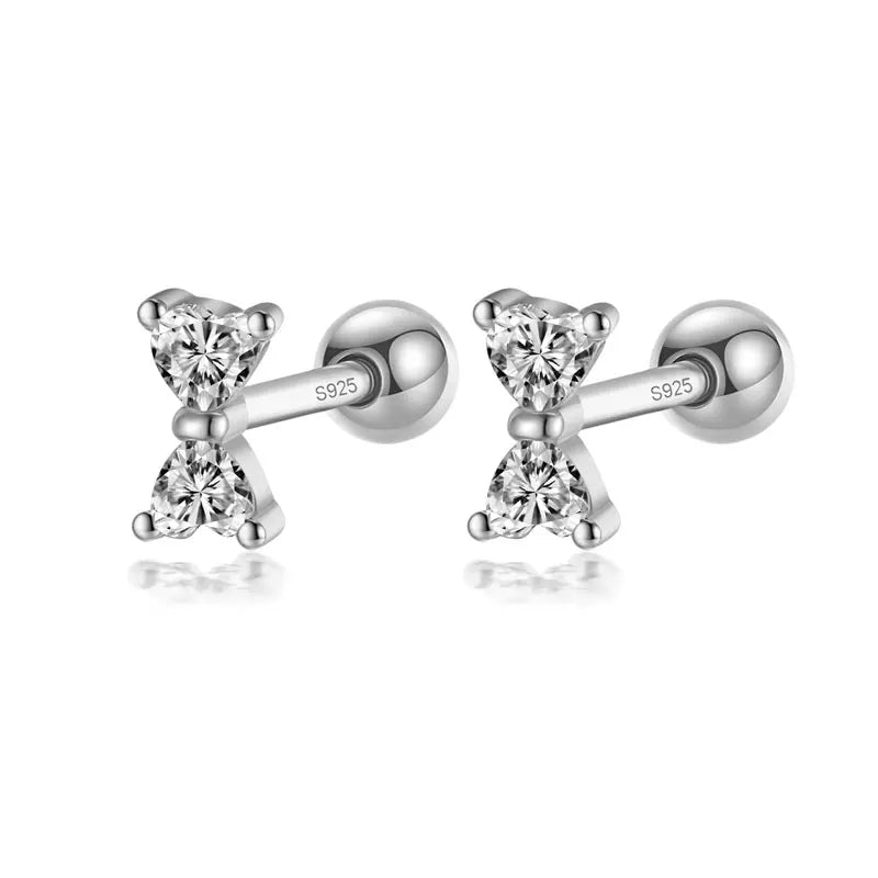 925 Silver Earring Bowknot CZ Stud Earrings For Girls