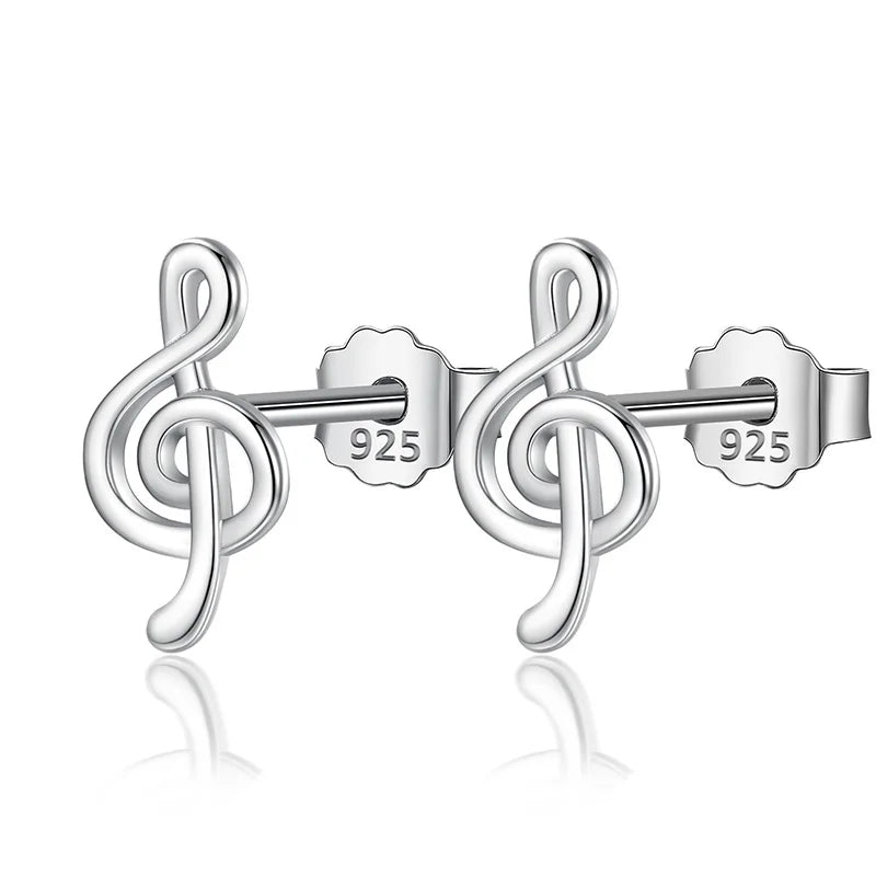 Davis 925 Sterling Silver Music Notation Stud Earring For Women's Jewelry