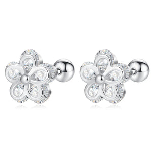 Davis 925 Sterling Silver Flower CZ Stud Earrings