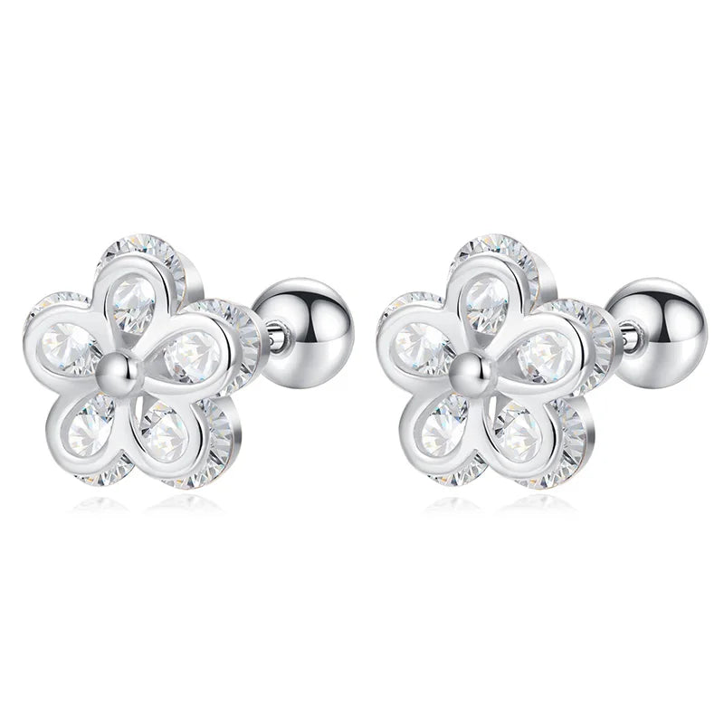 Davis 925 Sterling Silver Flower CZ Stud Earrings