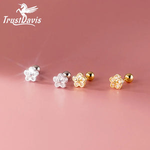 Davis 925 Sterling Silver Flower CZ Stud Earrings
