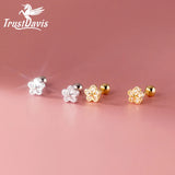 Davis 925 Sterling Silver Flower CZ Stud Earrings