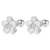 Davis 925 Sterling Silver Flower CZ Stud Earrings