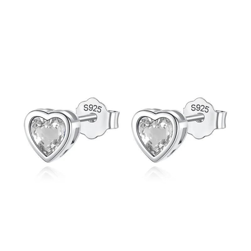 Romantic Heart CZ Stud Earrings For Daughter Girls Fine S925 Jewelry