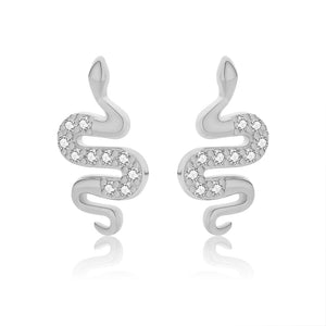 TrustDavis 925 Silver Earring Snake CZ Stud Earrings For Daughter