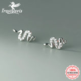 TrustDavis 925 Silver Earring Snake CZ Stud Earrings For Daughter