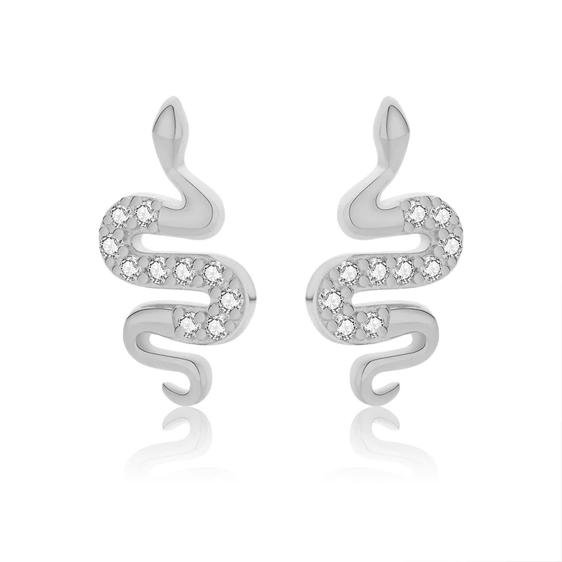 TrustDavis 925 Silver Earring Snake CZ Stud Earrings For Daughter