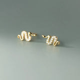 TrustDavis 925 Silver Earring Snake CZ Stud Earrings For Daughter