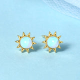 925 Silver Sun Flower Moonstone Stud Earrings for Women