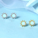 925 Silver Sun Flower Moonstone Stud Earrings for Women