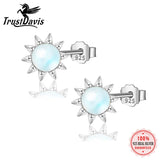 925 Silver Sun Flower Moonstone Stud Earrings for Women