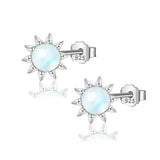 925 Silver Sun Flower Moonstone Stud Earrings for Women