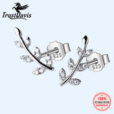 Davis 925 Sterling Silver CZ Leaf Stud Earrings for Women