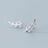 Davis 925 Sterling Silver CZ Leaf Stud Earrings for Women