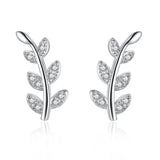 Davis 925 Sterling Silver CZ Leaf Stud Earrings for Women