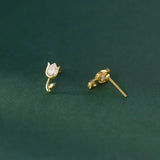925 Silver Tulip Flower CZ Stud Earrings for Women