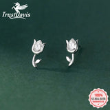 925 Silver Tulip Flower CZ Stud Earrings for Women