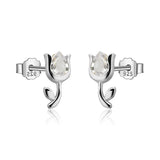 925 Silver Tulip Flower CZ Stud Earrings for Women