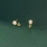 925 Silver Tulip Flower CZ Stud Earrings for Women