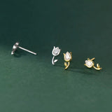 925 Silver Tulip Flower CZ Stud Earrings for Women