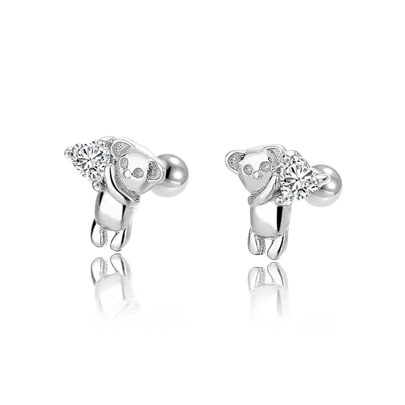 925 Silver Earring Love Animal Bear Heart CZ Stud Earrings Gift DA3172