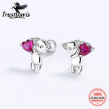 925 Silver Earring Love Animal Bear Heart CZ Stud Earrings Gift DA3172
