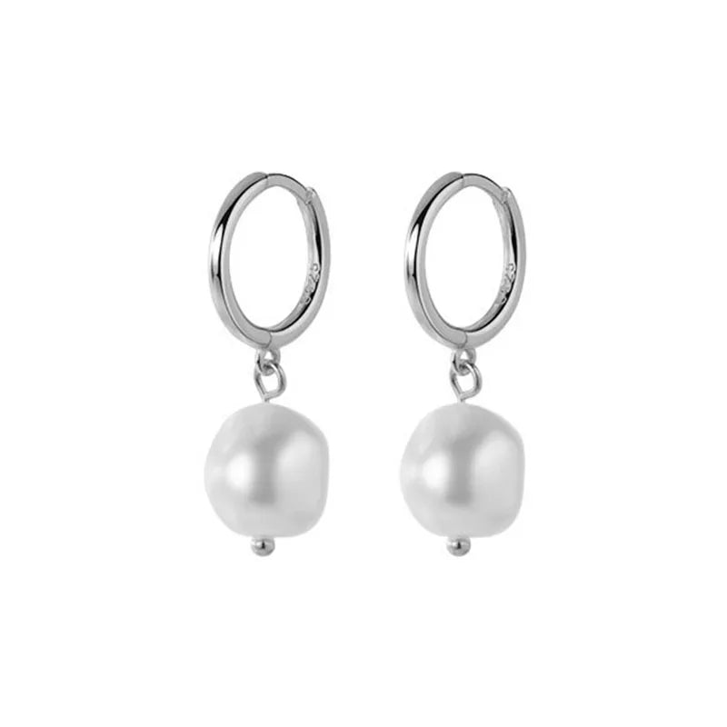 Baroque Pearl Hoop Earring 925 Sterling Silver Wedding Jewelry Gift