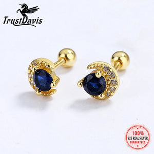 925 Silver Moon CZ Bead Stud Earrings For Women