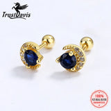 925 Silver Moon CZ Bead Stud Earrings For Women