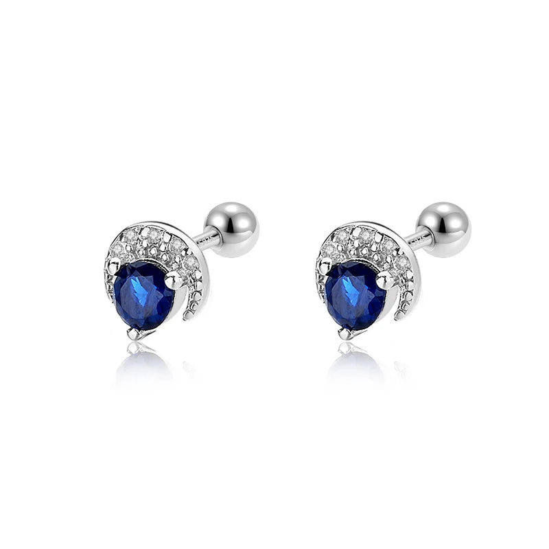 925 Silver Moon CZ Bead Stud Earrings For Women