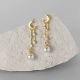 925 Sterling Silver Earrings Moon Tassel CZ Stud For Women