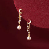 925 Sterling Silver Earrings Moon Tassel CZ Stud For Women